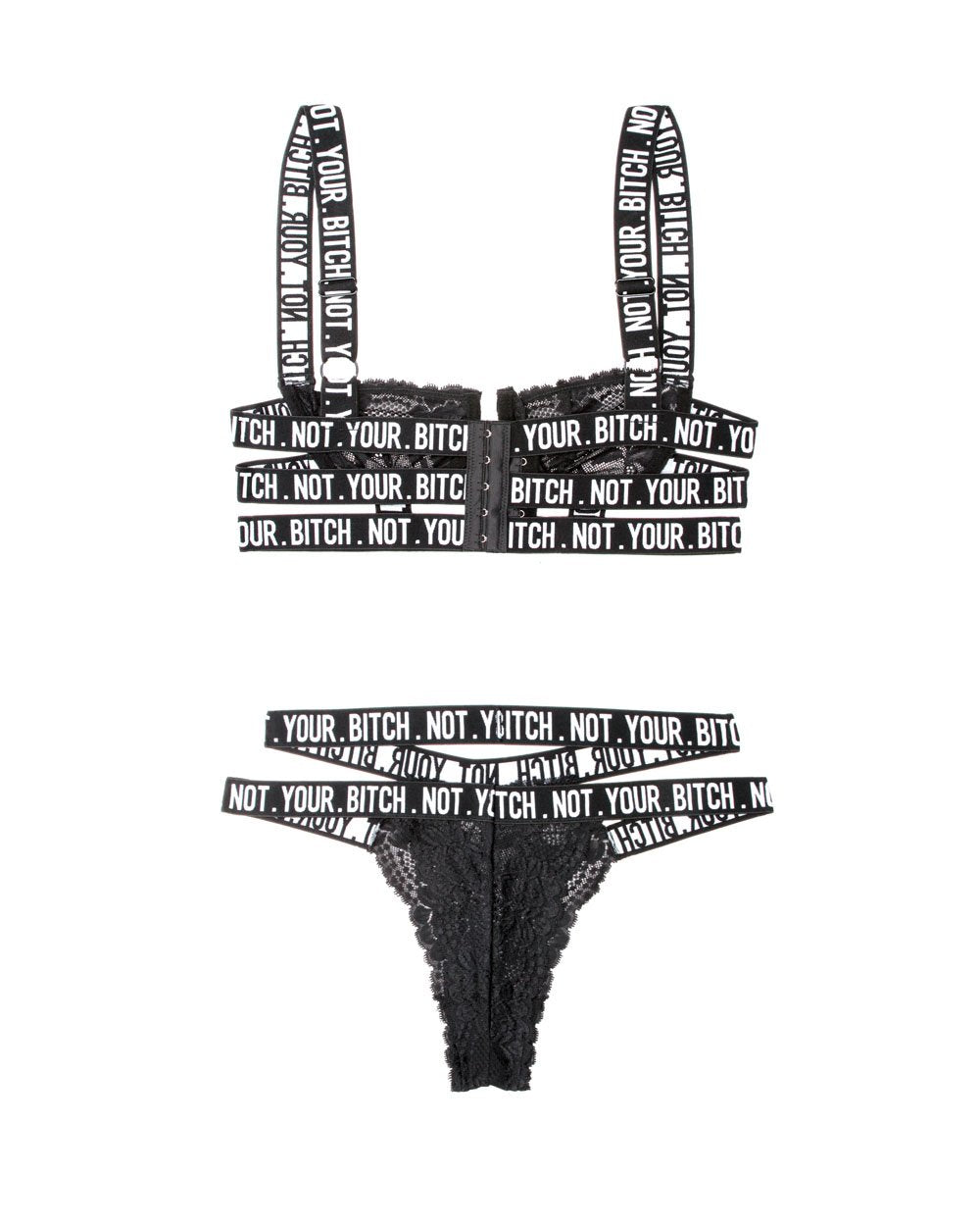 Not Your Bitch Lace Bra and Cutout Panty Set