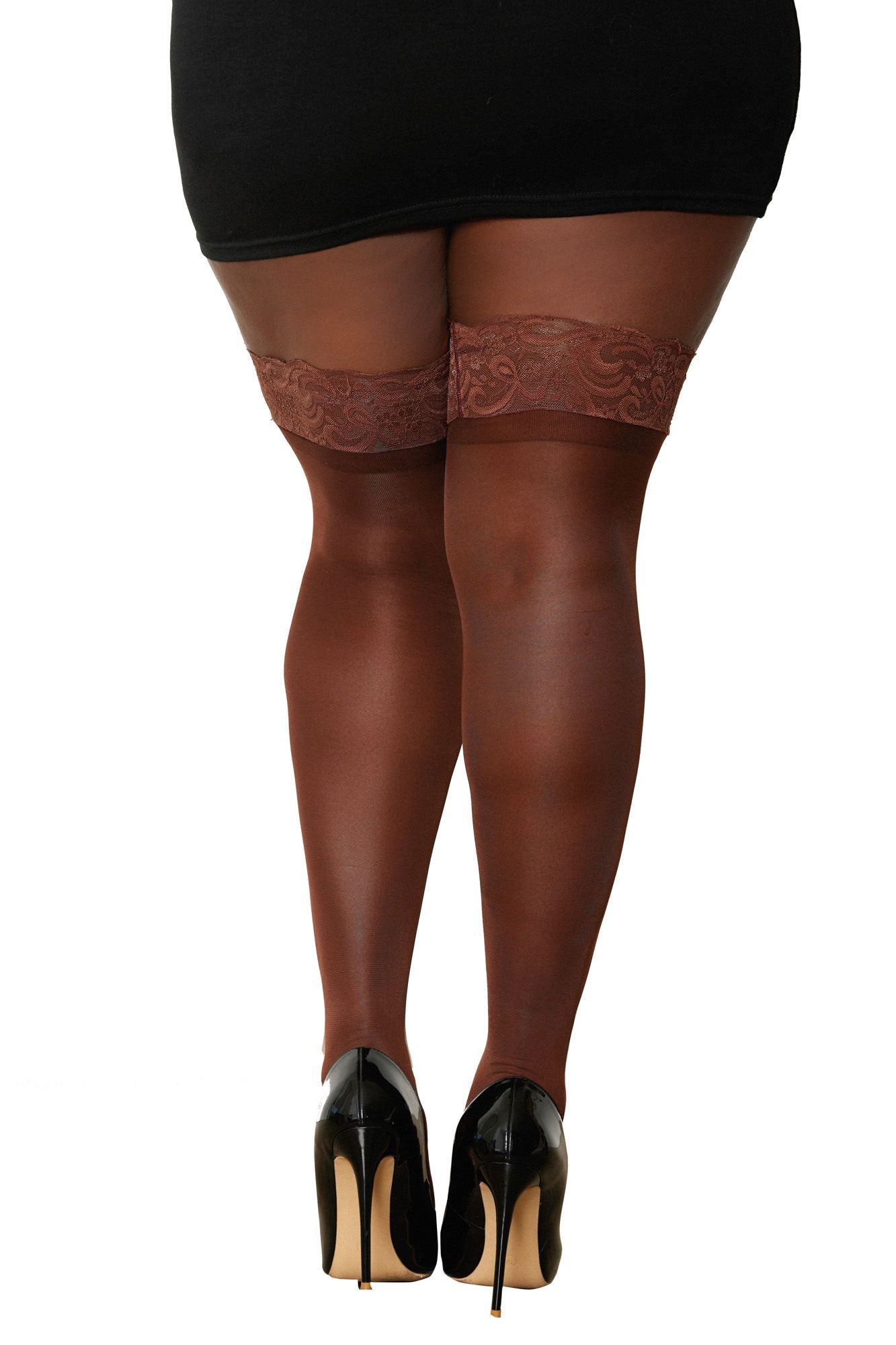 Lace Top Sheer Thigh Highs with Stay Up Silicone Curvy Size
