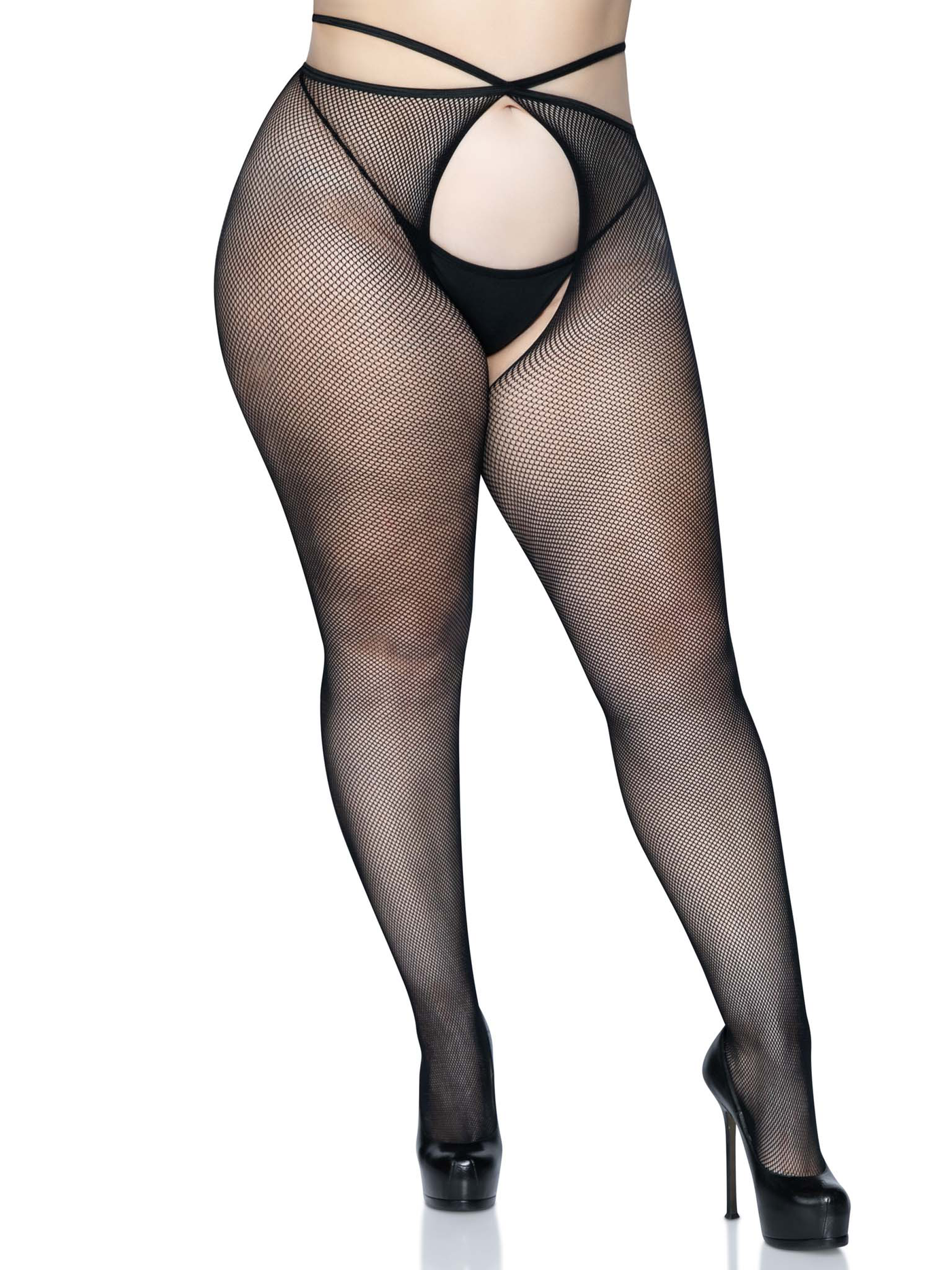 Micro Net Strappy Crotchless Tights Curvy Size