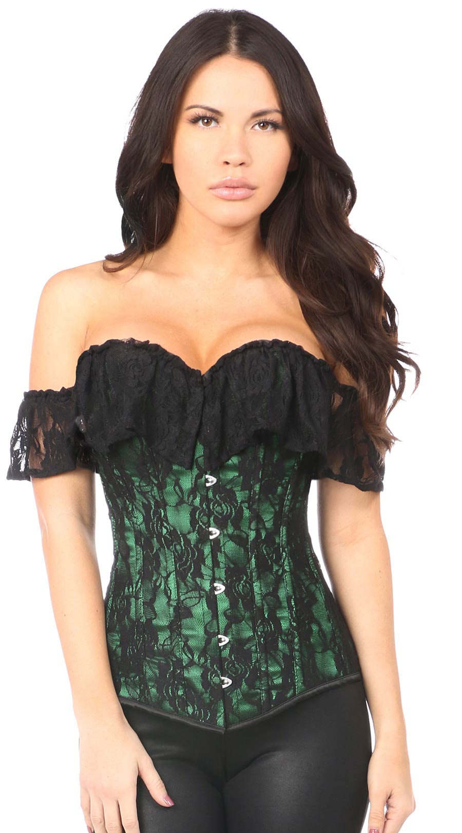 Lace Off-The-Shoulder Corset in Green