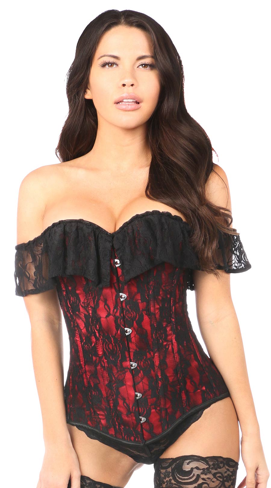 Lace Off-The-Shoulder Corset in Red