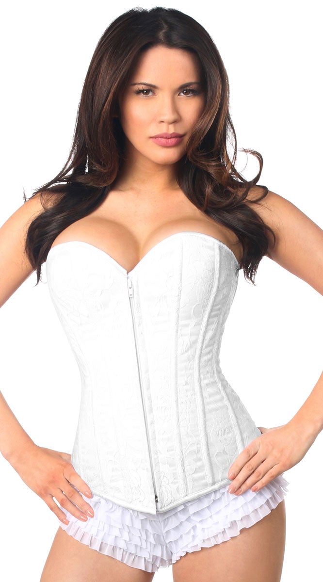 Lace Overbust Corset with Zipper in White