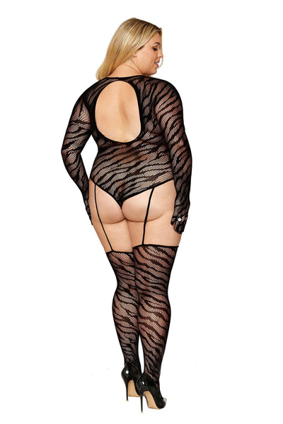 Teddy Bodystocking with Fingered Gloves Curvy Size