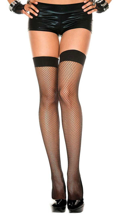 Solid Top Detail Fishnet Thigh High