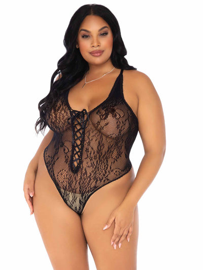 Floral Lace Thong Teddy Curvy Size